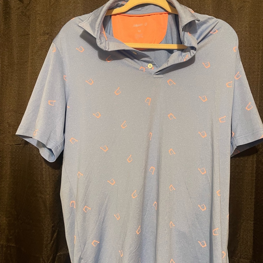Jonnie O Light Blue And Pink Drinking Glass Cup Print Polo Shirt Size M